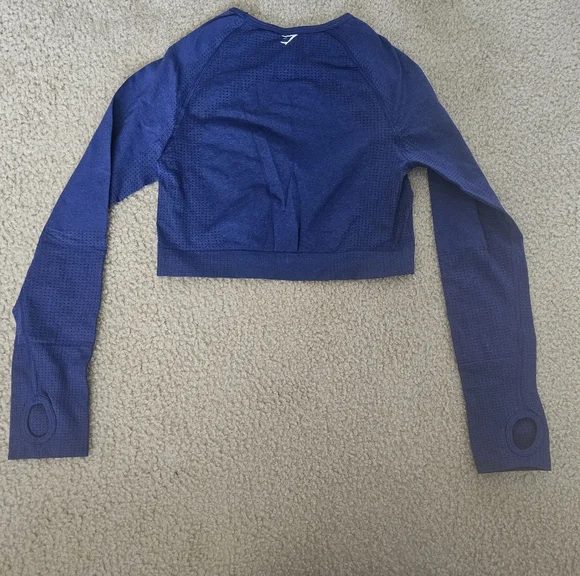 GS Blue Long Sleeve Crop Top W Thumb Holes - Picture 4 of 9